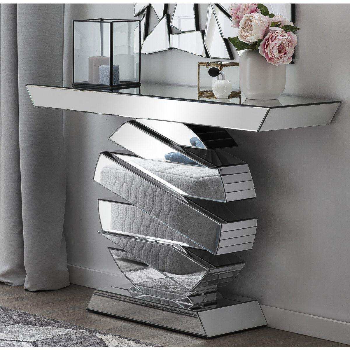 Tisch aus MDF mit Spiegelglas, Sockel rund - HomeDesign Knaus