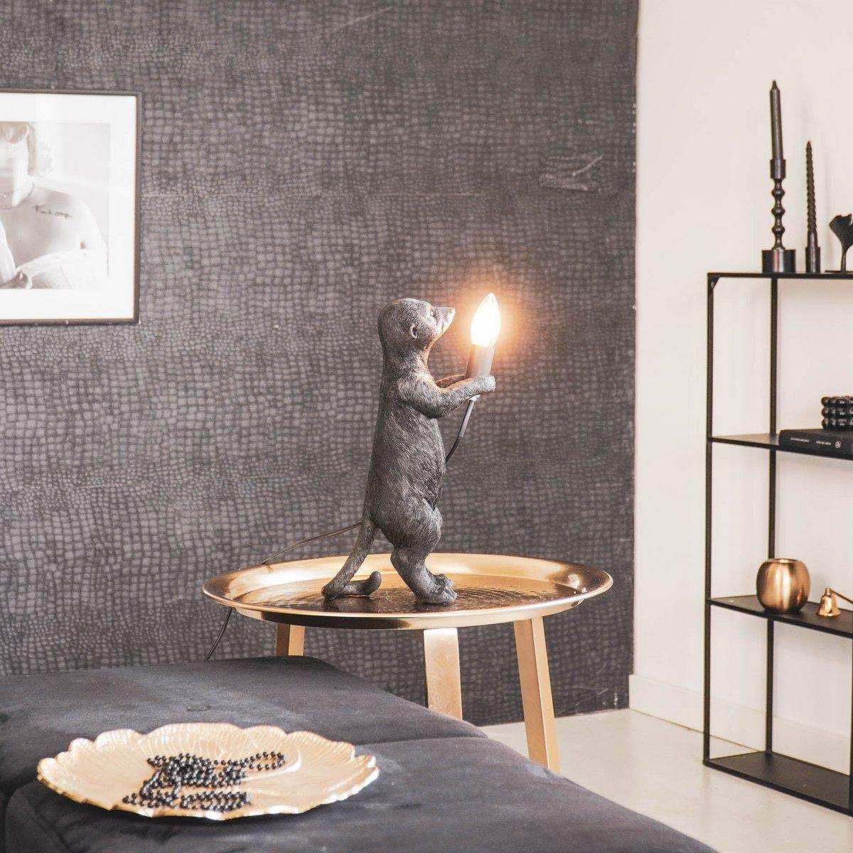 Tischlampe - Erdmännchen - Polyresin - Schwarz - E27 -15x10x38cm - HomeDesign Knaus