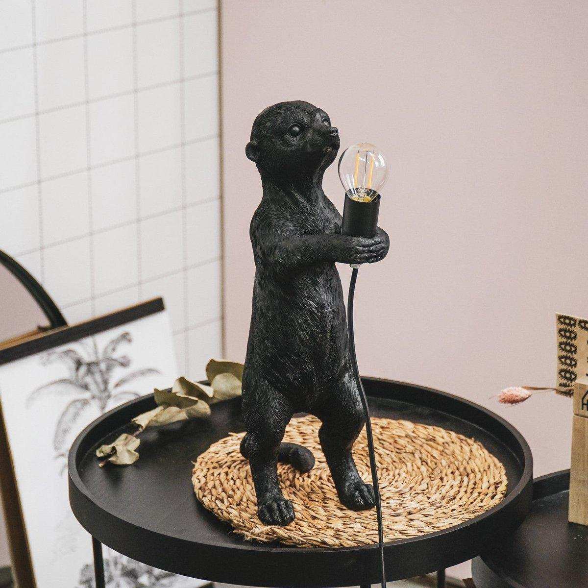Tischlampe - Erdmännchen - Polyresin - Schwarz - E27 -15x10x38cm - HomeDesign Knaus