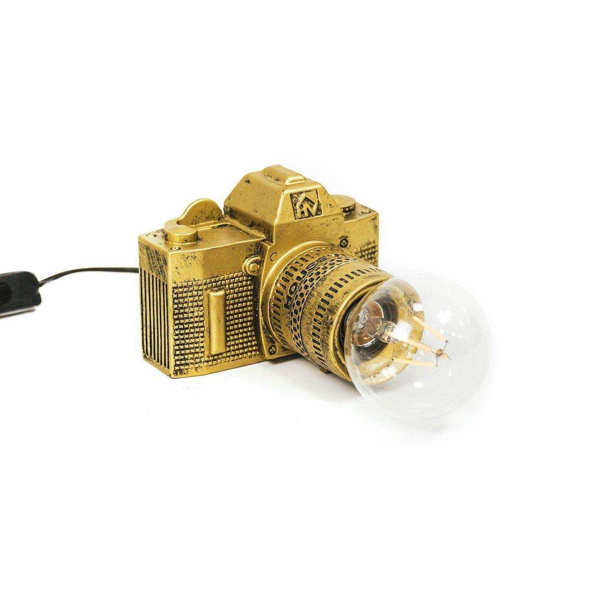 Tischlampe - Kamera - Polyresin - Gold - E27 - 15x12x14cm - HomeDesign Knaus