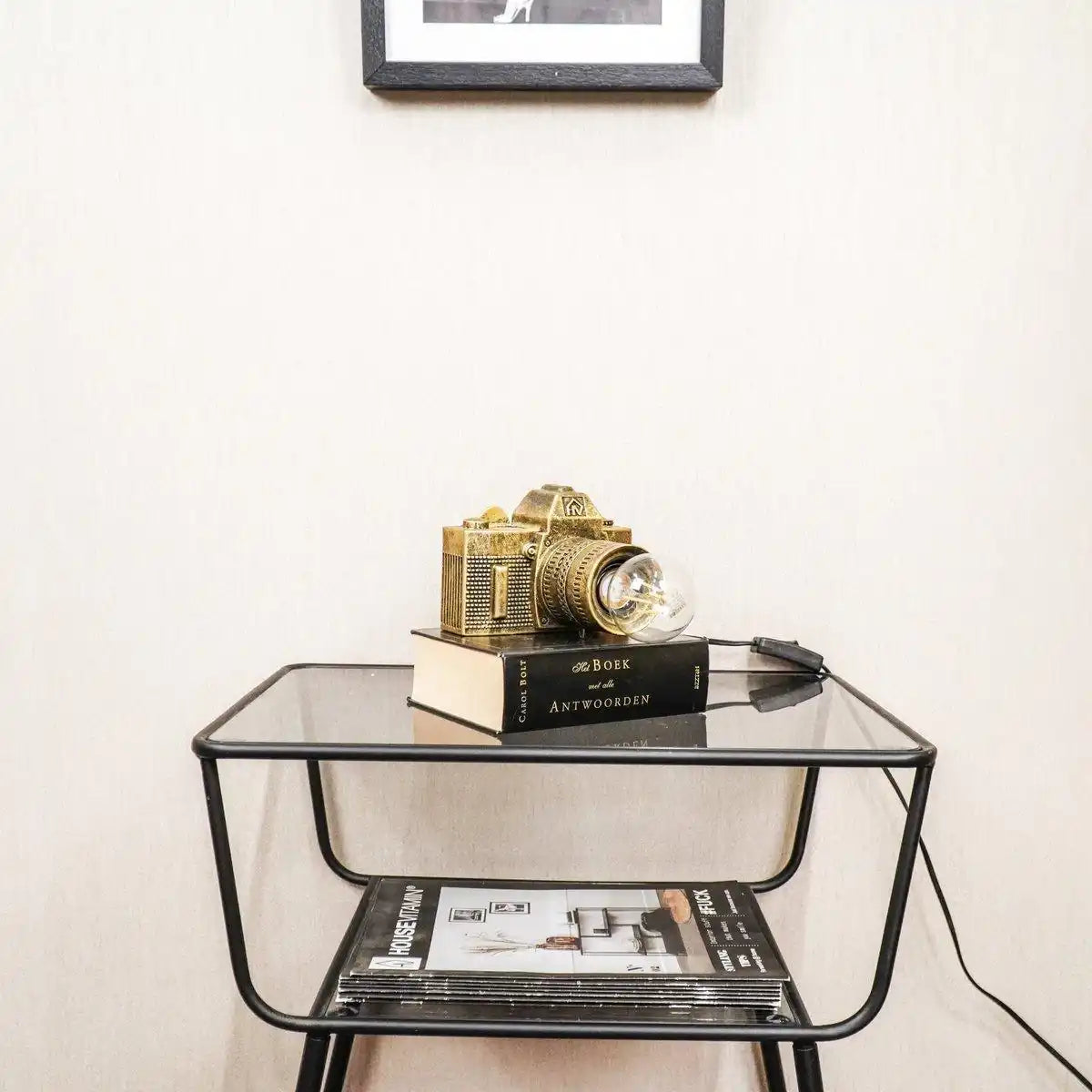 Tischlampe - Kamera - Polyresin - Gold - E27 - 15x12x14cm - HomeDesign Knaus