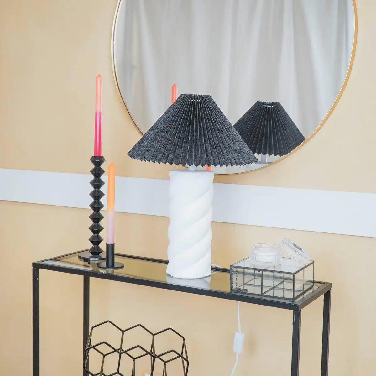 Tischlampe - Twisted Candy - Keramik -Weiß -E27-12x12x28cm - HomeDesign Knaus