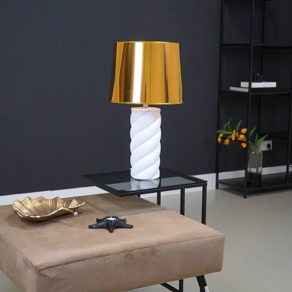 Tischlampe - Twisted Candy - Keramik -Weiß -E27-12x12x28cm - HomeDesign Knaus