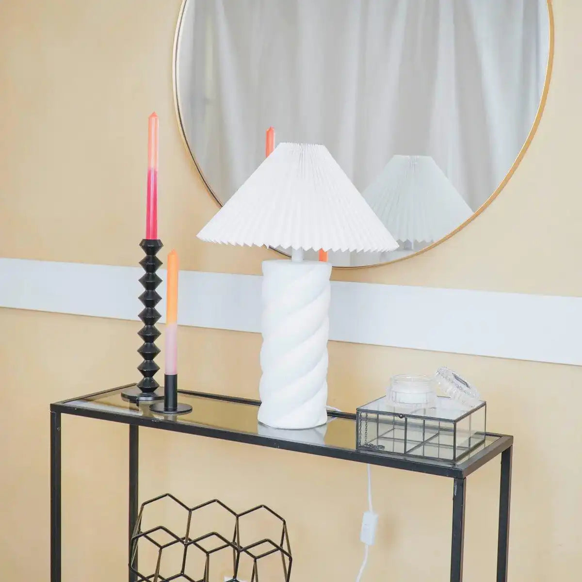 Tischlampe - Twisted Candy - Keramik -Weiß -E27-12x12x28cm - HomeDesign Knaus