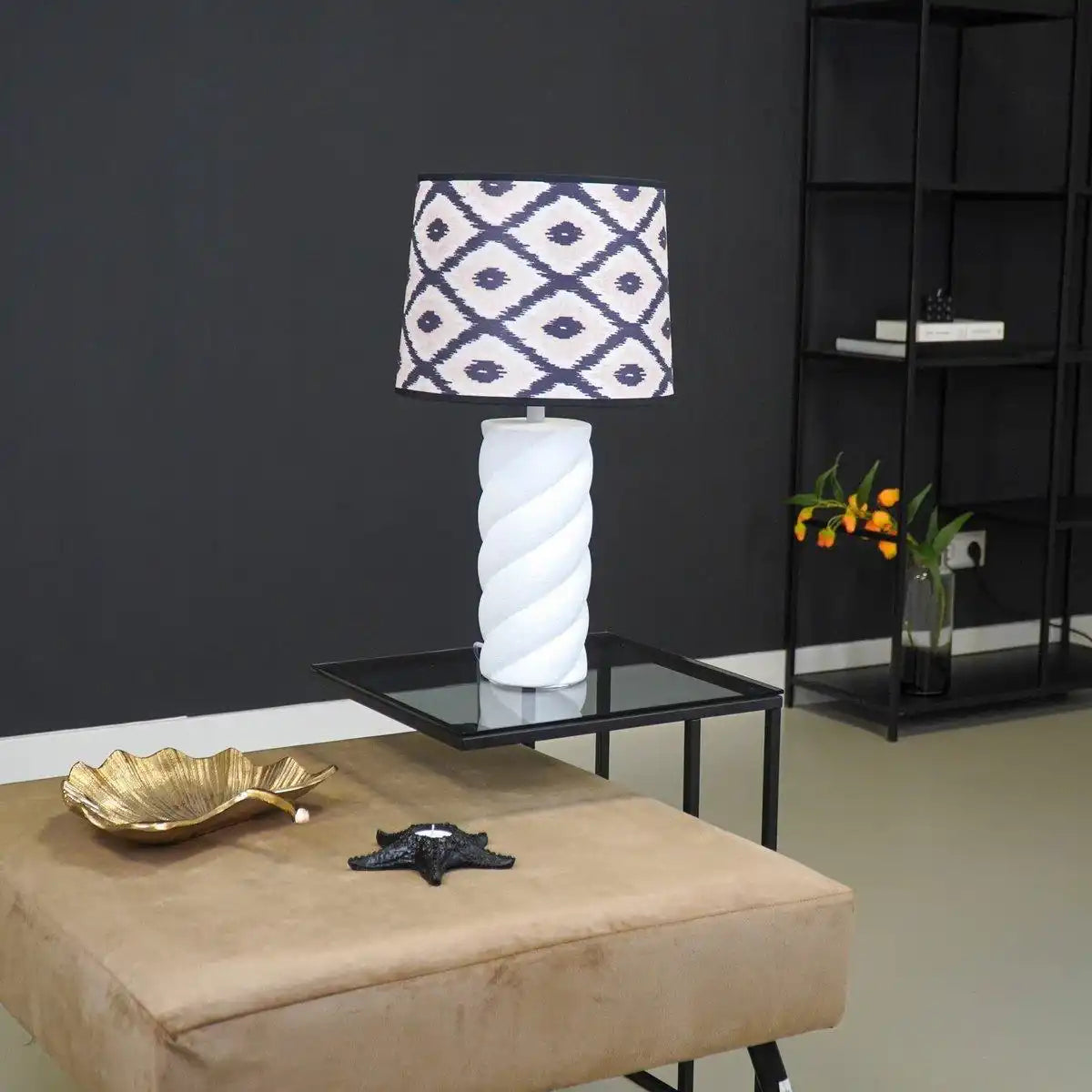 Tischlampe - Twisted Candy - Keramik -Weiß -E27-12x12x28cm - HomeDesign Knaus