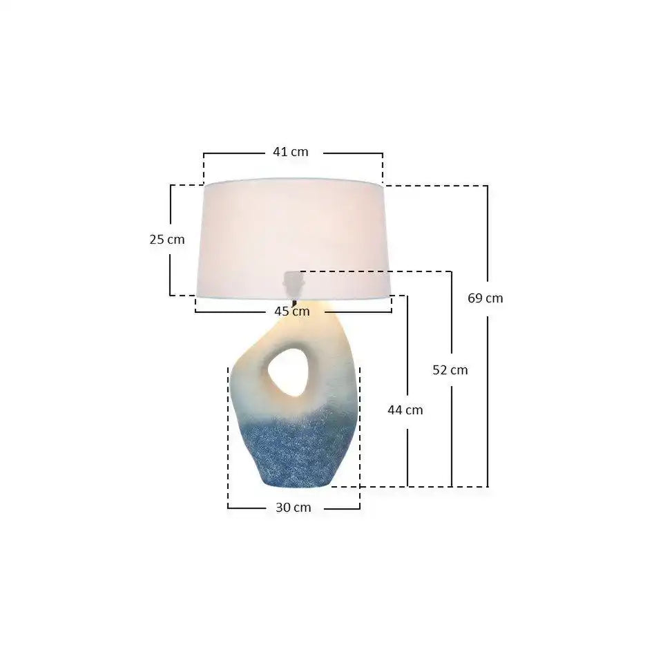 Tischleuchte Keramik/Leinen Blau/Weiß - HomeDesign Knaus