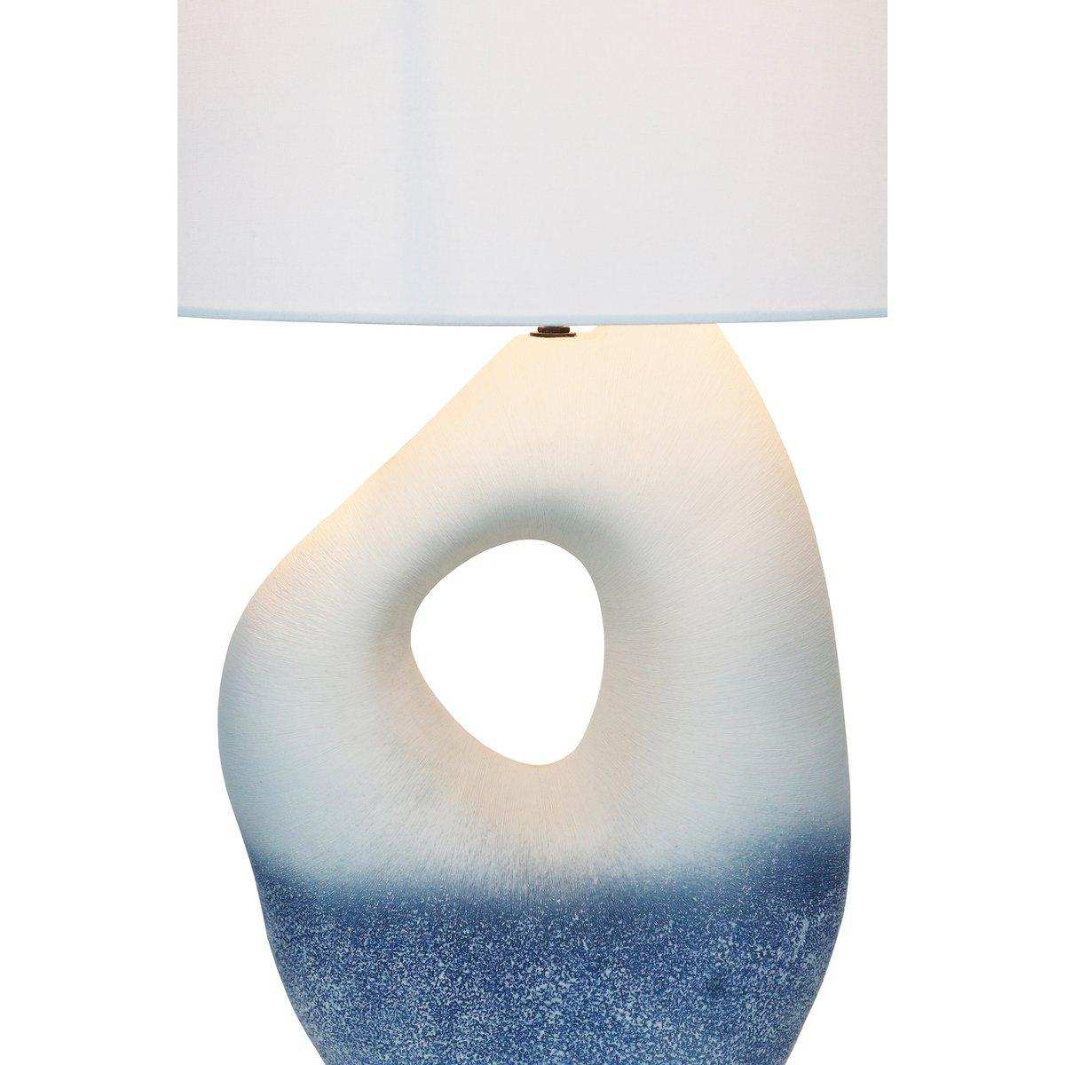 Tischleuchte Keramik/Leinen Blau/Weiß - HomeDesign Knaus