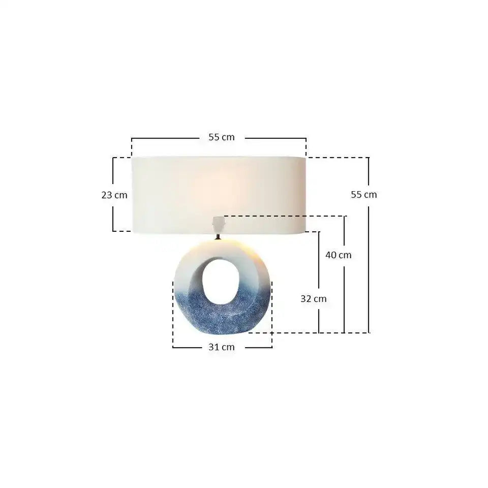 Tischleuchte Keramik/Leinen Blau/Weiß - HomeDesign Knaus