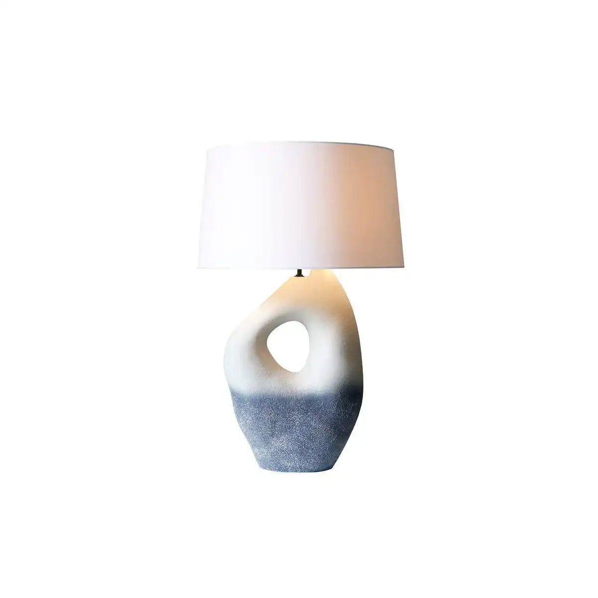 Tischleuchte Keramik/Leinen Blau/Weiß - HomeDesign Knaus