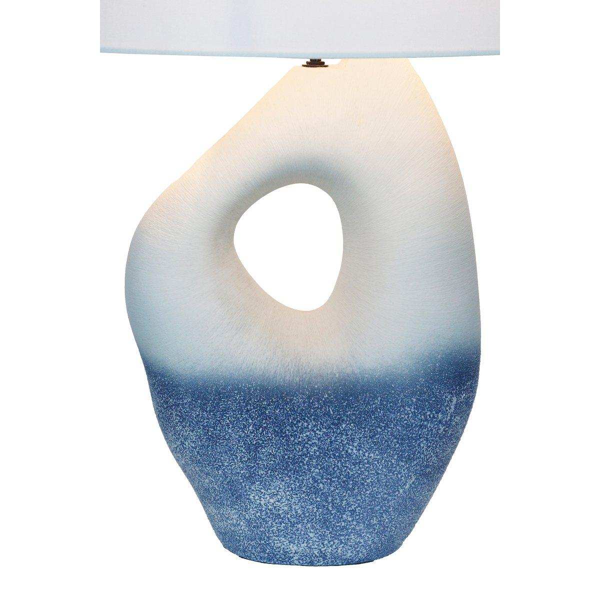 Tischleuchte Keramik/Leinen Blau/Weiß - HomeDesign Knaus