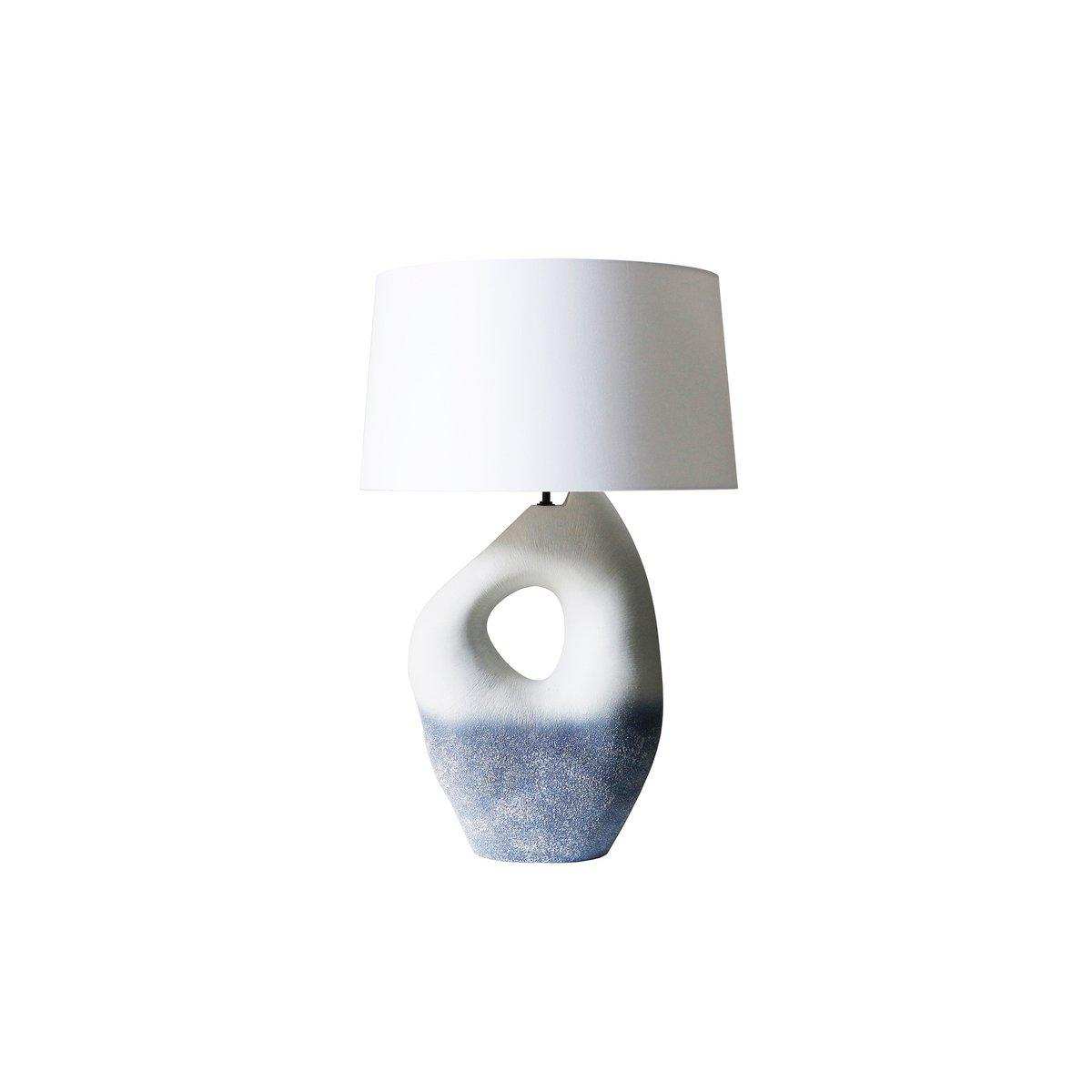 Tischleuchte Keramik/Leinen Blau/Weiß - HomeDesign Knaus