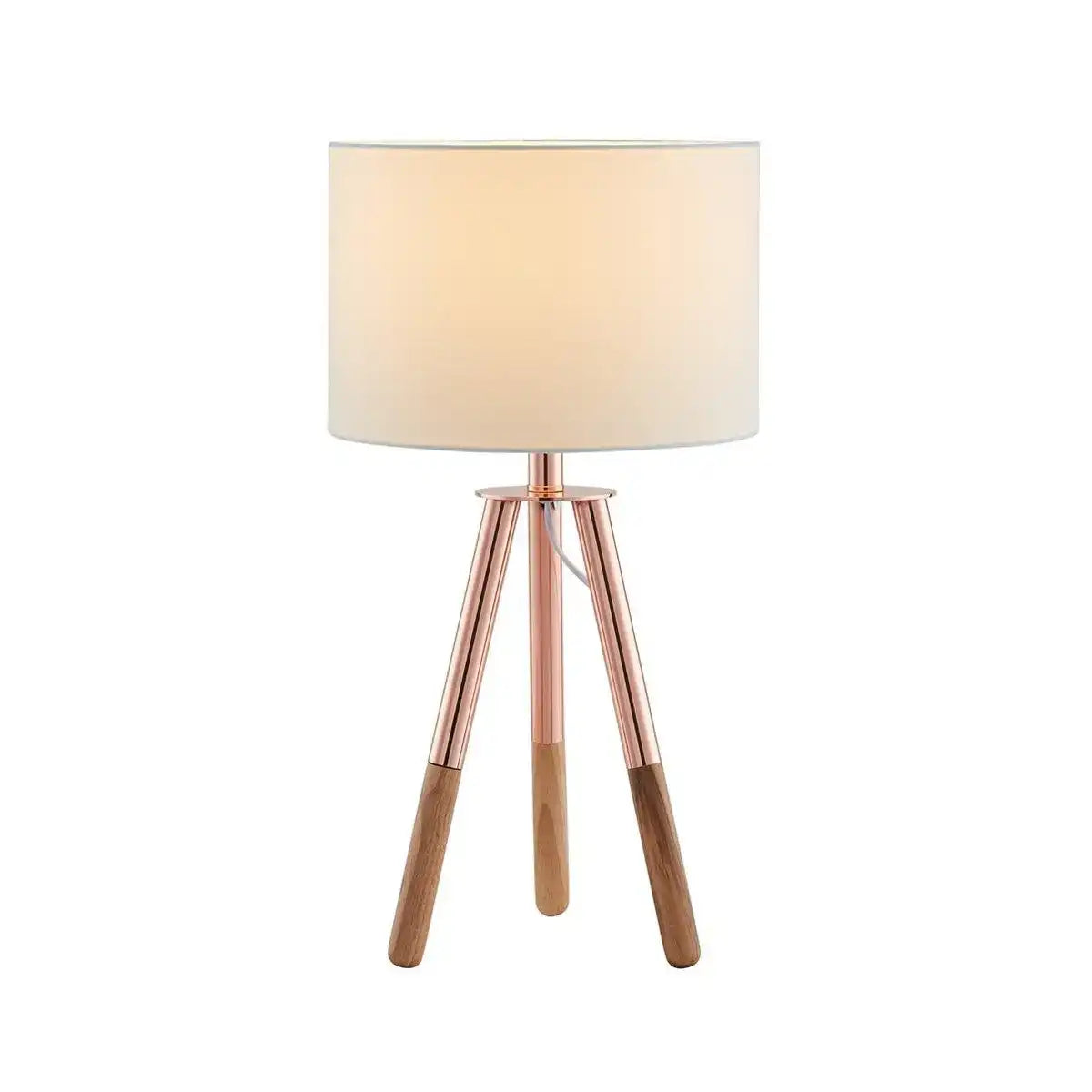 Tischleuchte mit Holzgestell und Stoffschirm Kupfer / Eiche - HomeDesign Knaus