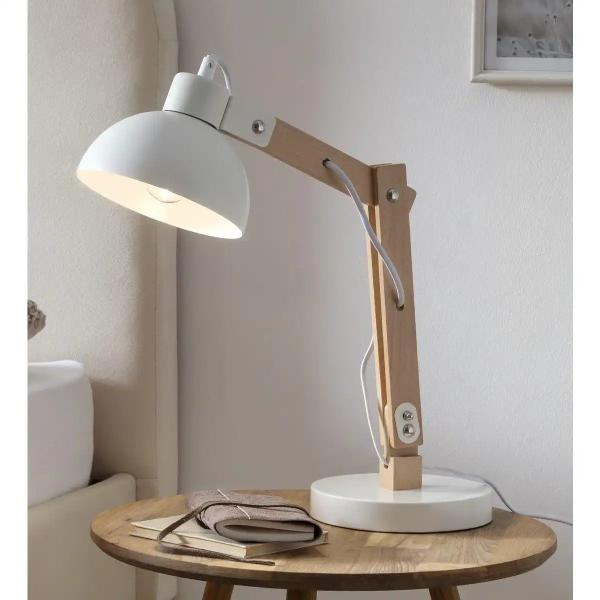 Tischleuchte skandinavisch Weiß/Natur - HomeDesign Knaus