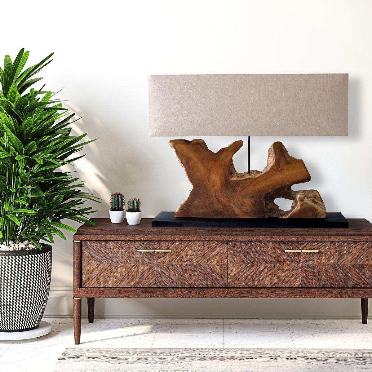 Tischleuchte Treibholz/Leinen Natur 59 cm - HomeDesign Knaus