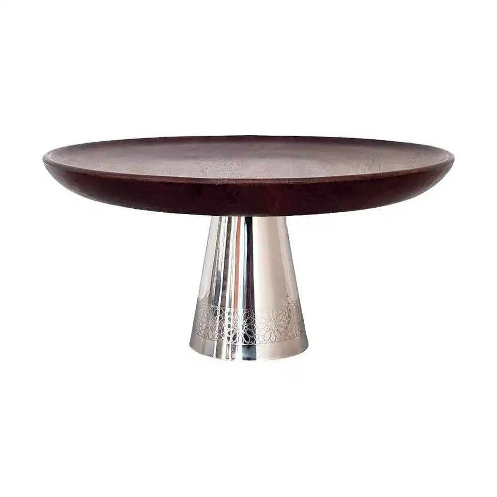 Tortenform aus Holz auf silbernem Metallständer, 30 x 30 x 14,5 cm - HomeDesign Knaus