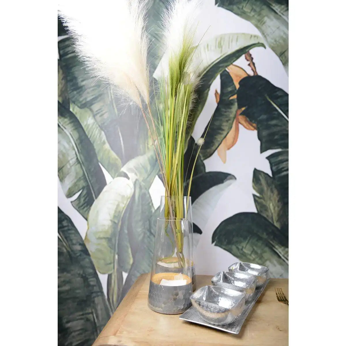 Transparente und silberne konische Vase H22CM - HomeDesign Knaus