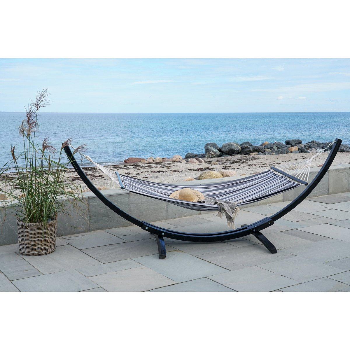 Tripoli Hammock – Hängematte auf Holzständer, Lärche, Polyester/Baumwolle, schwarz/grau/weiß - HomeDesign Knaus