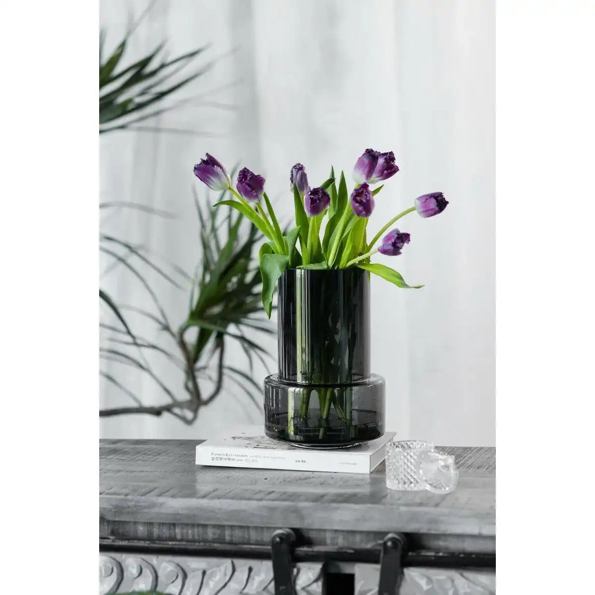 Vase im modernen Retro-Design, tiefgraue Farbe, TYLER12GR - HomeDesign Knaus