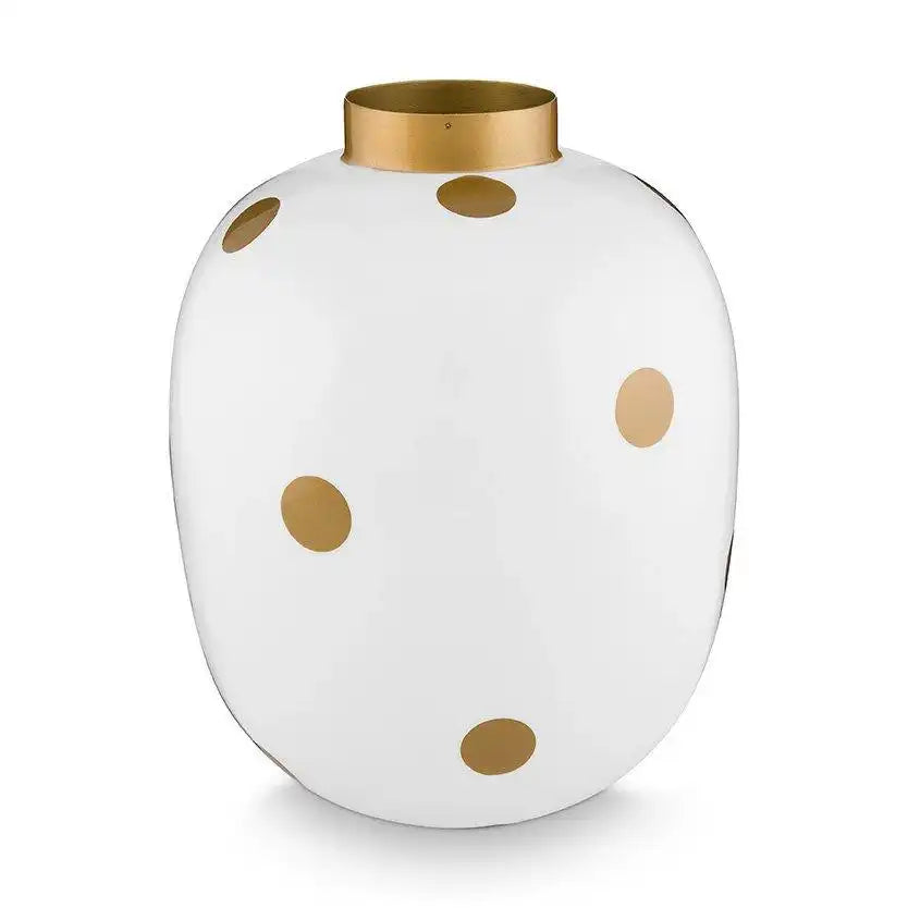 Vase Metal Dots Weiß-Gold 32cm - HomeDesign Knaus