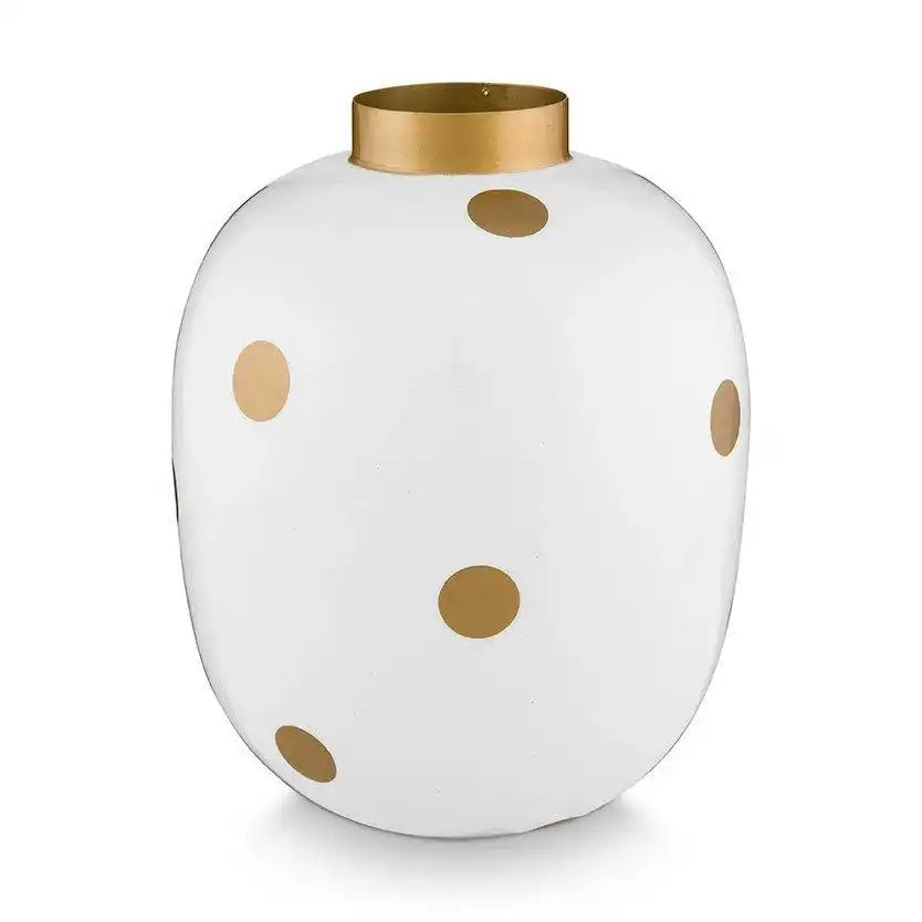 Vase Metal Dots Weiß-Gold 32cm - HomeDesign Knaus