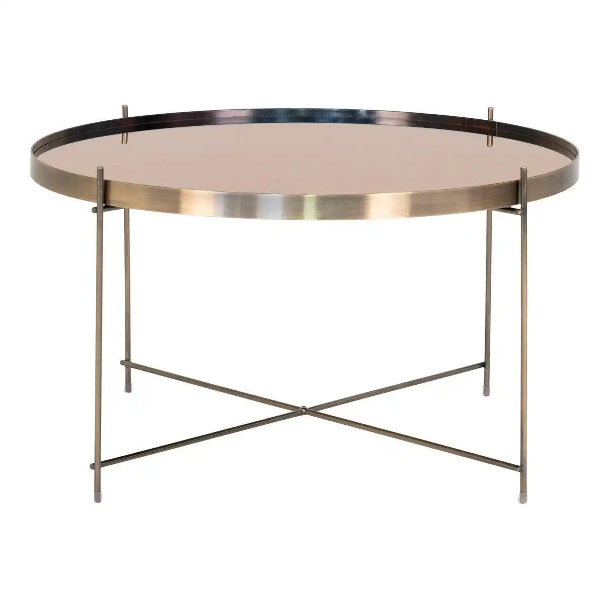 Venezia Couchtisch – Messingfarbener Stahl mit Glas, Ø70x40 cm - HomeDesign Knaus