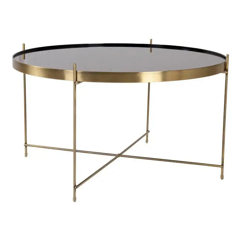 Venezia Couchtisch – Messingfarbener Stahl mit Glas, Ø70x40 cm - HomeDesign Knaus