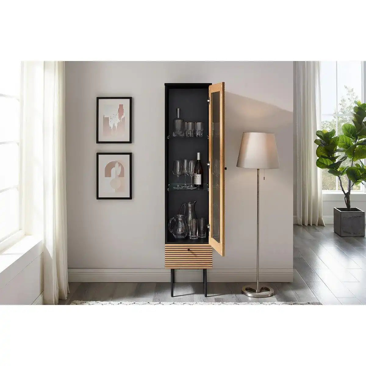 Vitrine 1-türig Eiche Echtholzfurnier - HomeDesign Knaus