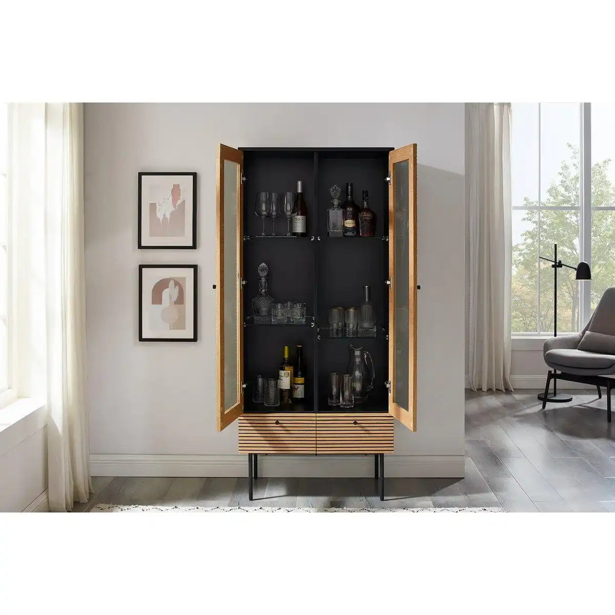 Vitrine 2-türig Eiche Echtholzfurnier - HomeDesign Knaus