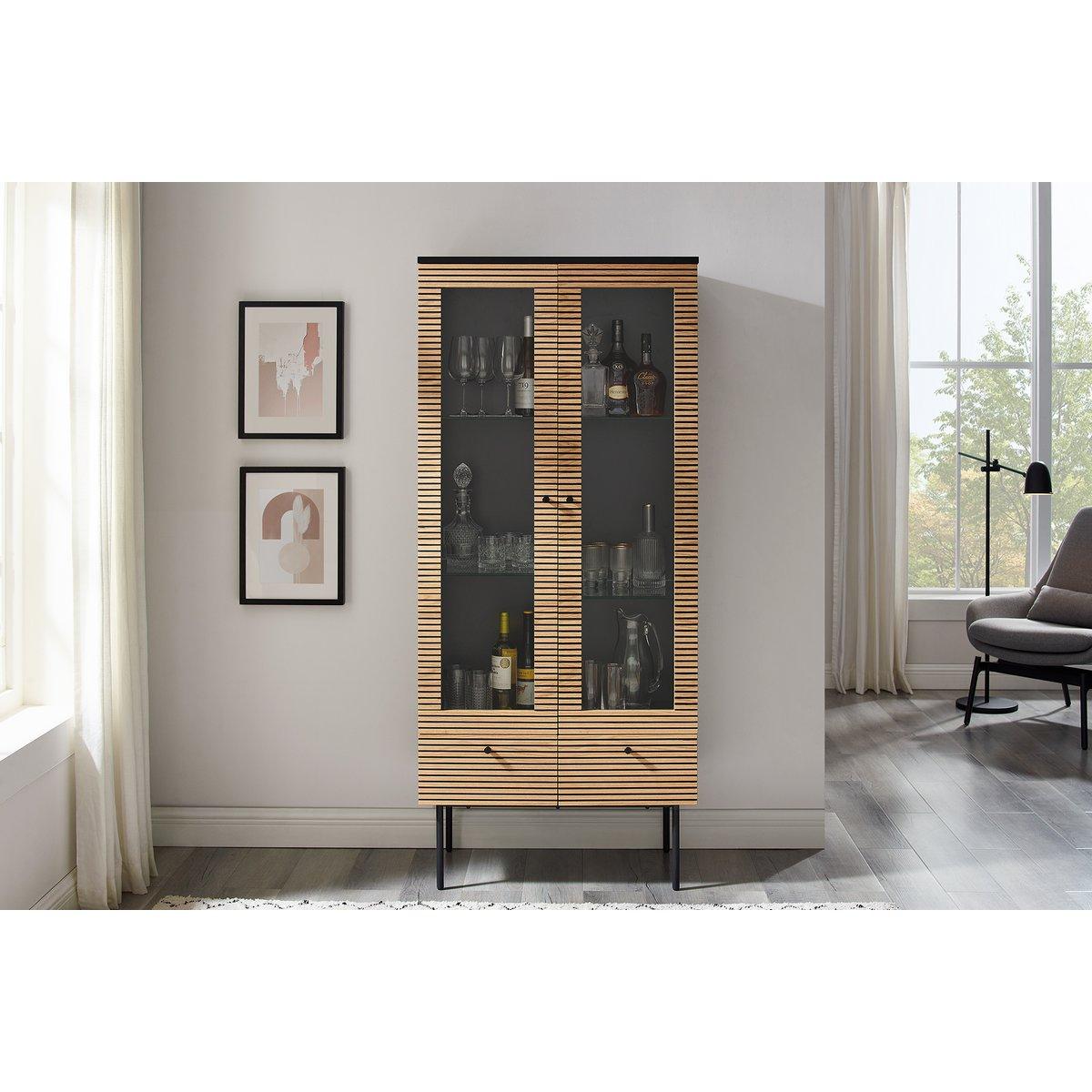 Vitrine 79 cm Eiche Echtholzfurnier - HomeDesign Knaus