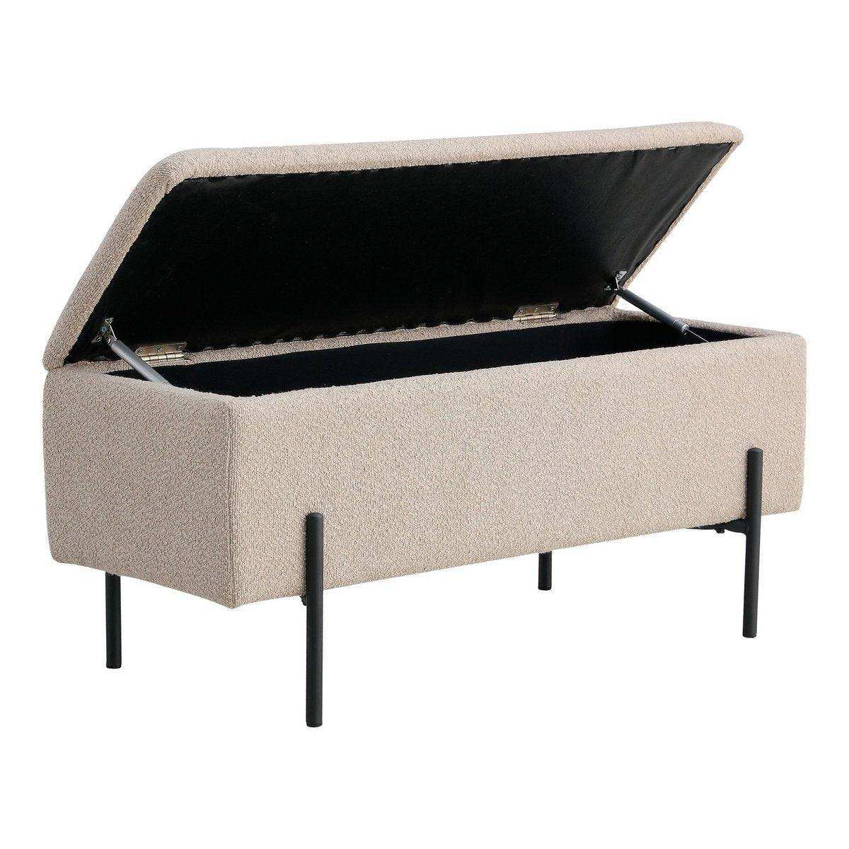 Watford Bench – Bank aus Bouclé mit Stauraum, beige mit schwarzen Beinen, 95 x 36,5 x 46 cm, HN1233 - HomeDesign Knaus