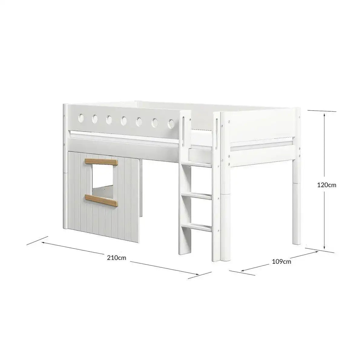 Weißes mittleres Bett mit Baumhaus, 90x200 cm, weiß/Eiche - HomeDesign Knaus