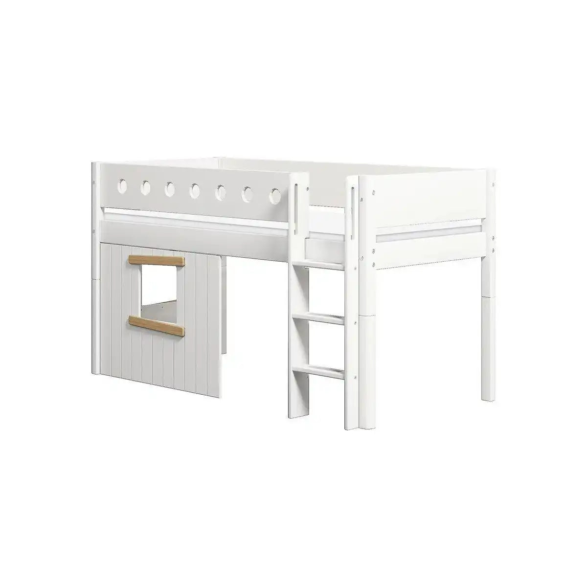 Weißes mittleres Bett mit Baumhaus, 90x200 cm, weiß/Eiche - HomeDesign Knaus