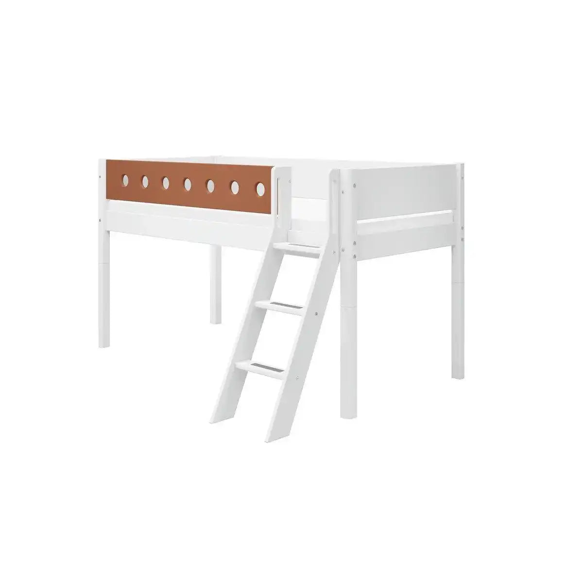 Weißes mittleres Bett, schräge Leiter, 90x200 cm, weiß/erröten - HomeDesign Knaus