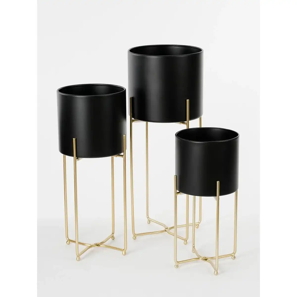 Widder-Blumentopf auf Ständer – 3er-Set – H58 x Ø24 cm – Schwarz - HomeDesign Knaus