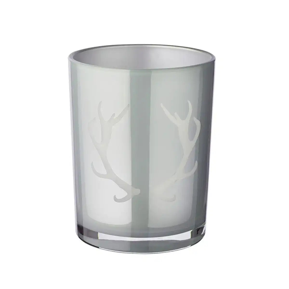Windlicht Ati (Höhe 13 cm, ø 10 cm), Geweih-Motiv, grau - HomeDesign Knaus
