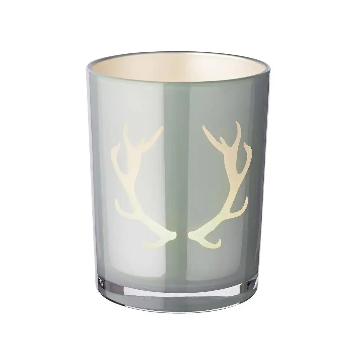 Windlicht Ati (Höhe 13 cm, ø 10 cm), Geweih-Motiv, grau - HomeDesign Knaus