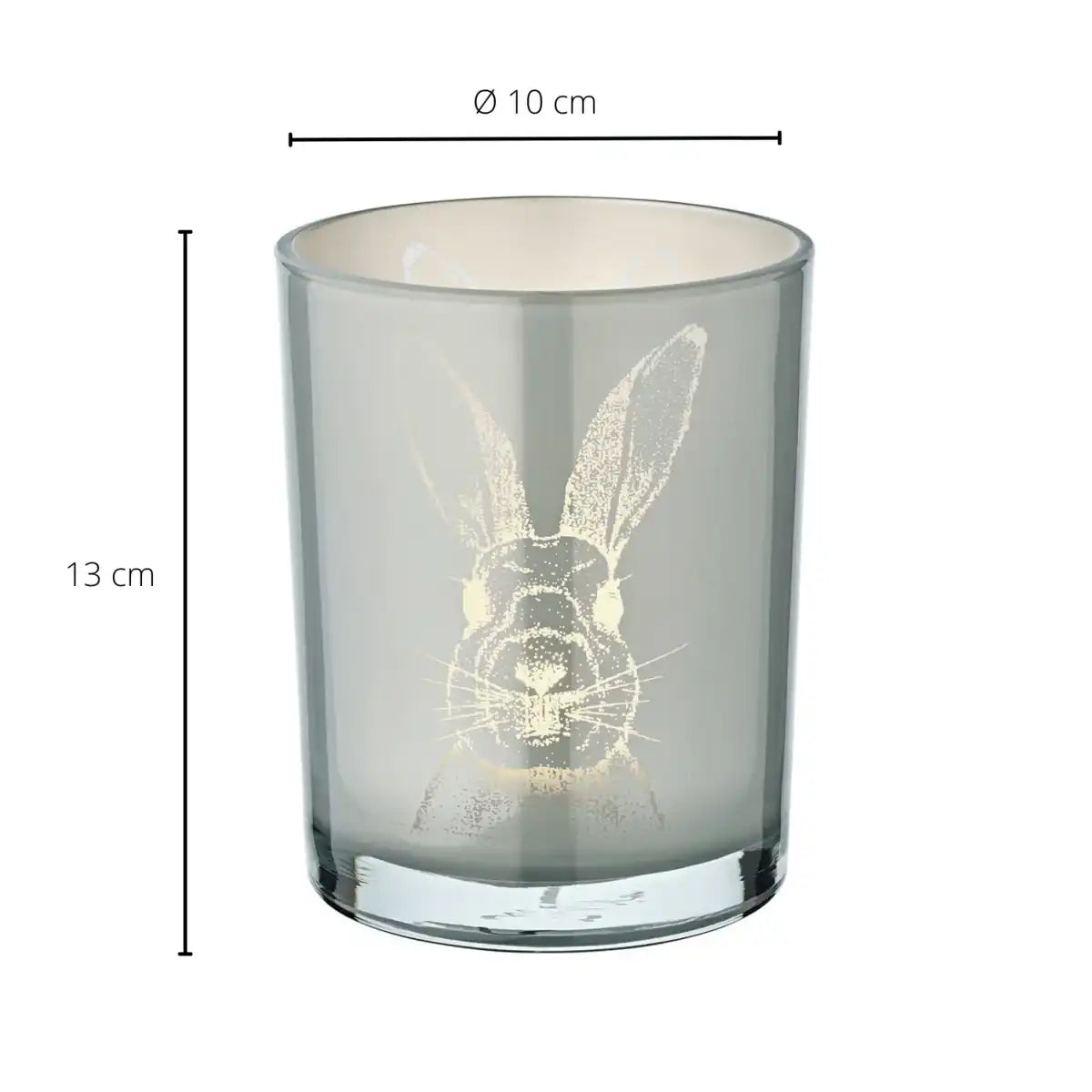 Windlicht Hase (Höhe 12,5 cm, ø 10 cm) in Grau, Teelichthalter, Teelichtglas im mit Hasen-Motiv - HomeDesign Knaus