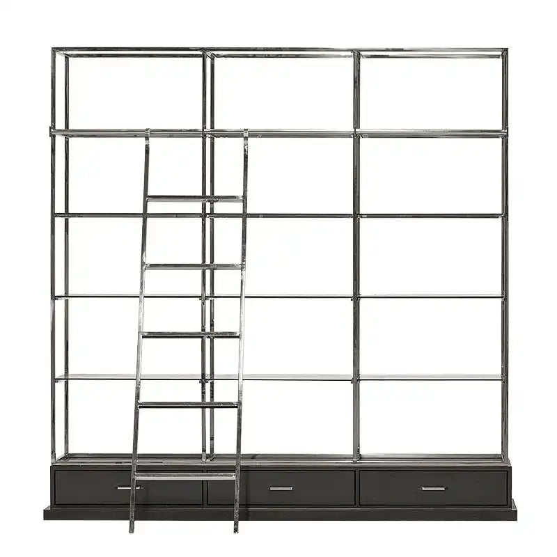 XXL Hochglanz Silber poliertes Glasregal mit klaren Glasböden Vitrine Bücherregal - HomeDesign Knaus