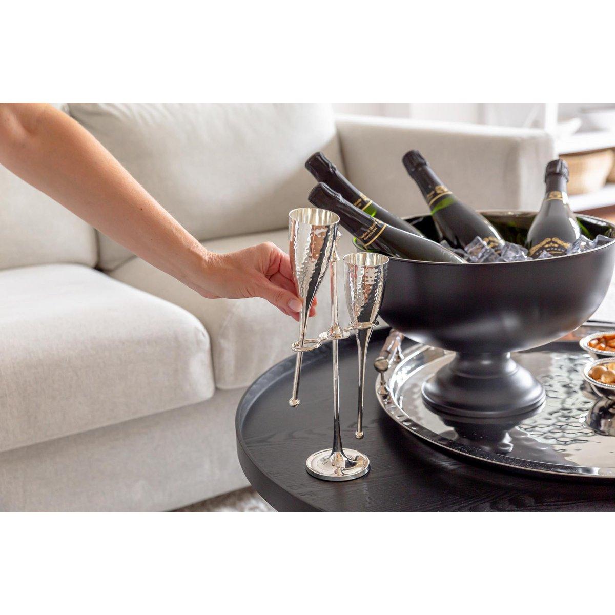 2er Set Champagnergläser Edelstahl Didi mit Ständer gehämmert - HomeDesign Knaus