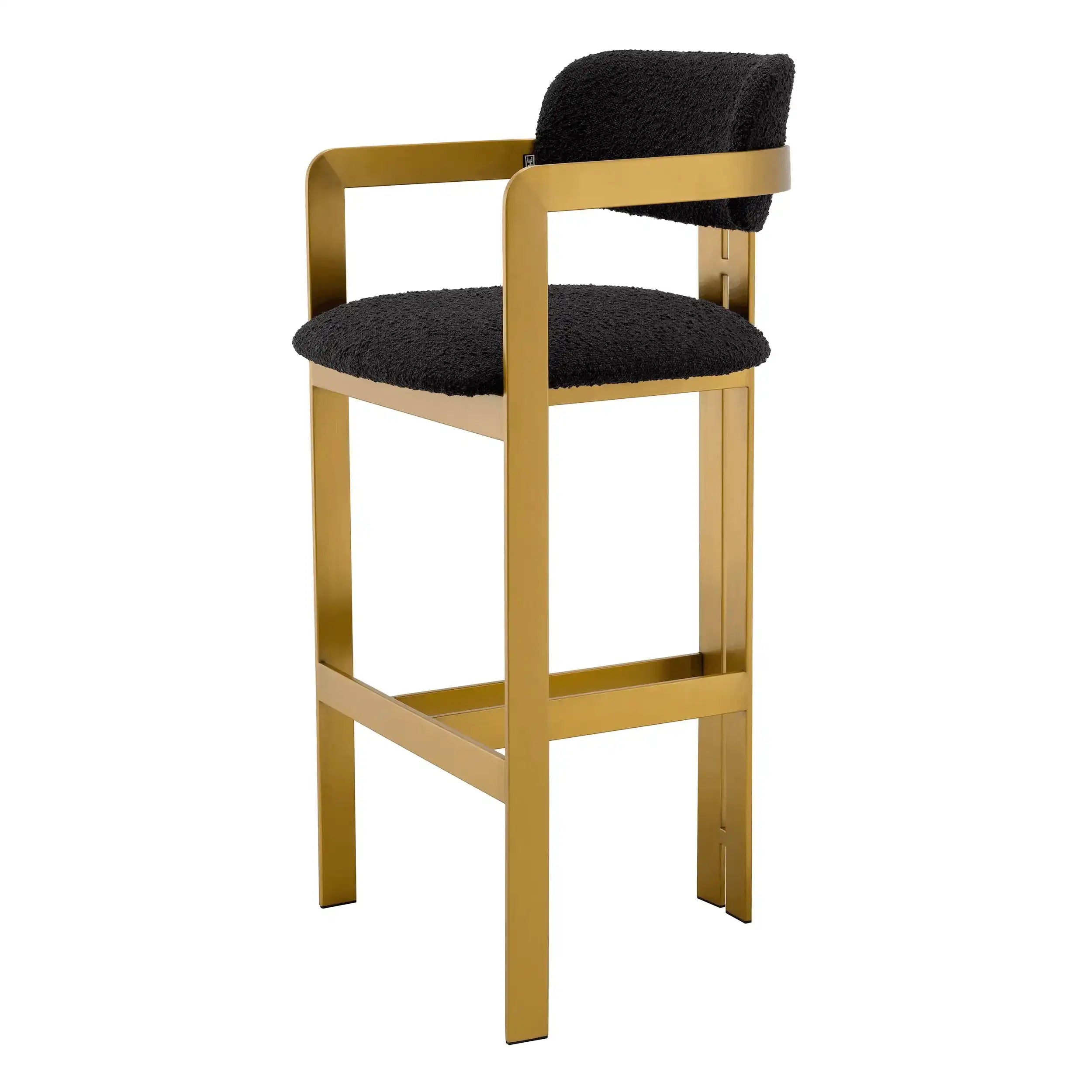2er Set Designer Donato Barhocker gebürstetes Messing Schwarz Finish mit Armlehne - HomeDesign Knaus