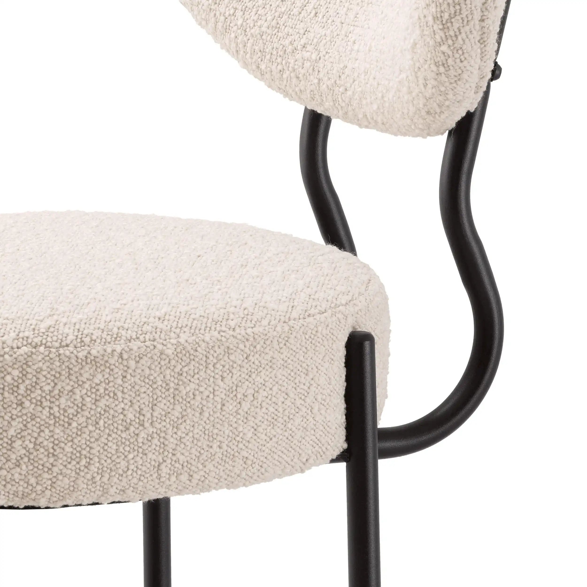 2er Set Esszimmerstuhl Bouclé-Creme schwarze Ausführung Beine - HomeDesign Knaus
