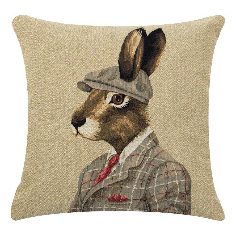 2er Set Gobelin Kissen Jäger Haube Hase 45x45cm - HomeDesign Knaus