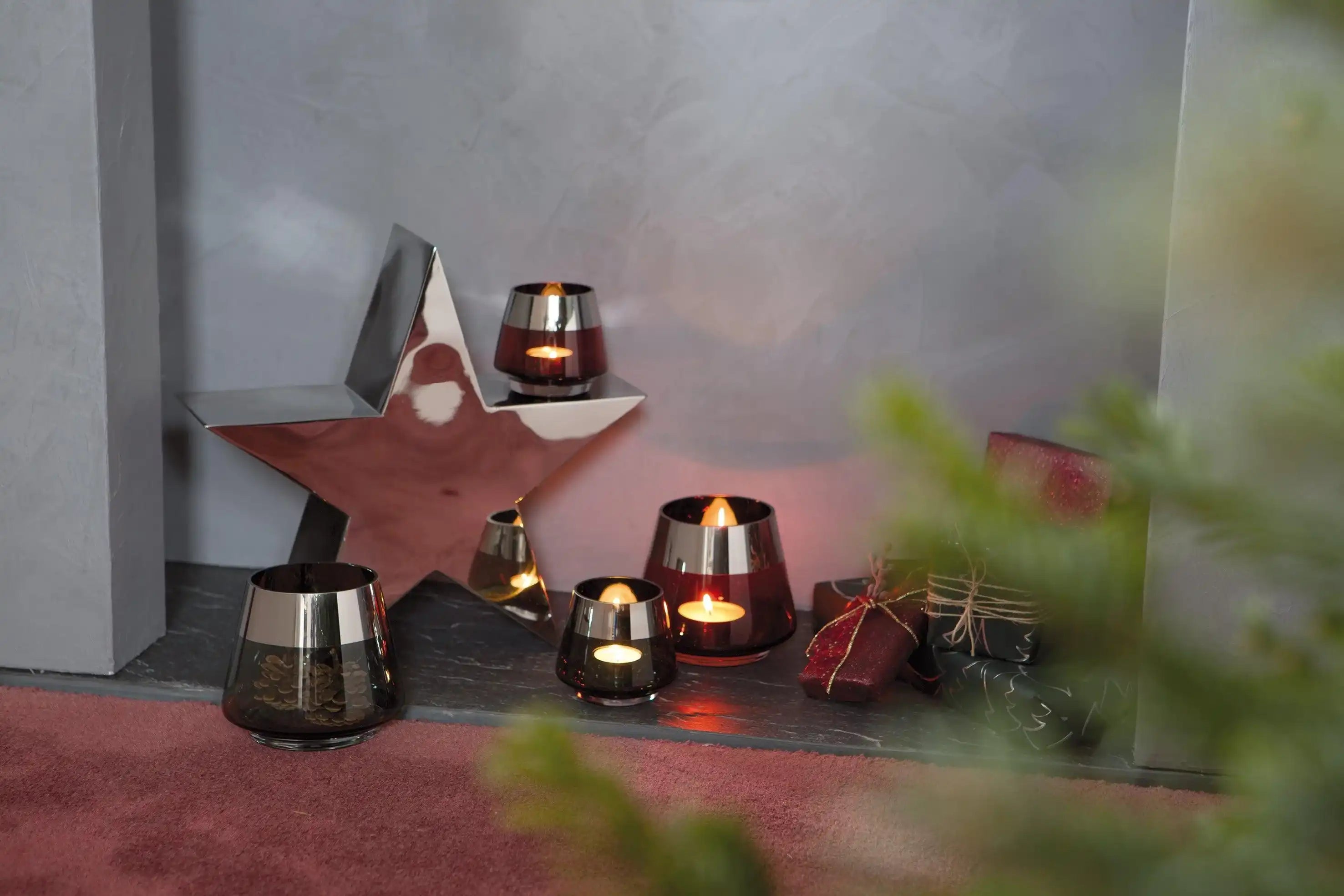 2er Set Jona Teelichthalter mit Platinrand Handarbeit Rot - HomeDesign Knaus