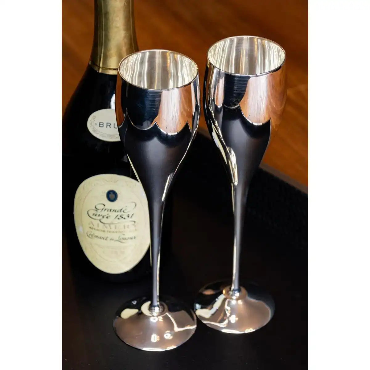 2er Set Premium Sektgläser Champagnerglas Dodo versilbert 200 ml - HomeDesign Knaus