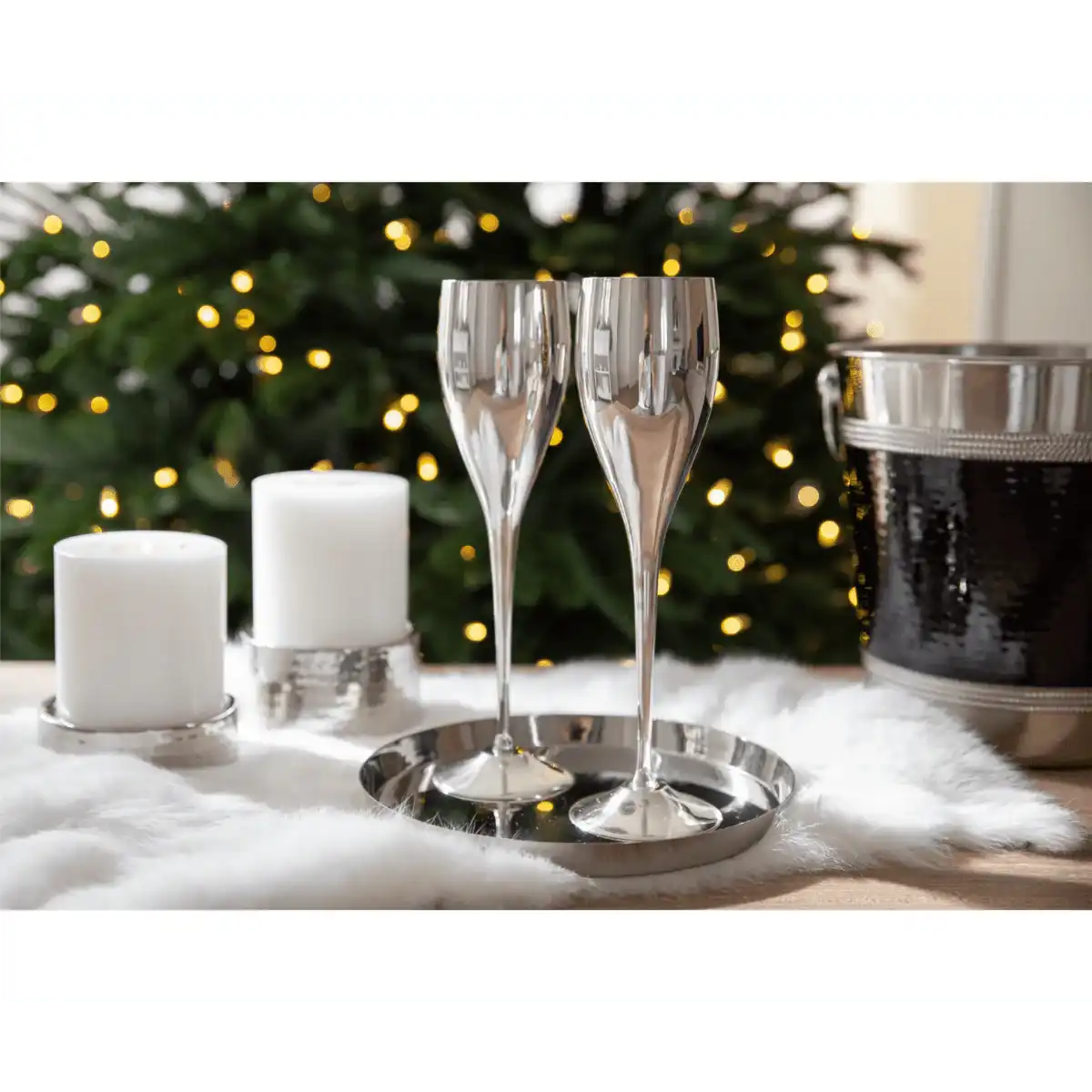 2er Set Premium Sektgläser Champagnerglas Dodo versilbert 200 ml - HomeDesign Knaus