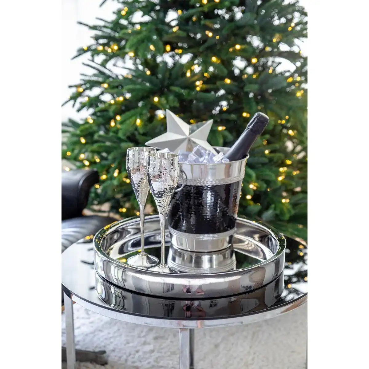 2er Set Sektkelch Sektflöte Dodo, gehämmert, edel versilbert, Höhe 23 cm, Füllmenge 200 ml - HomeDesign Knaus