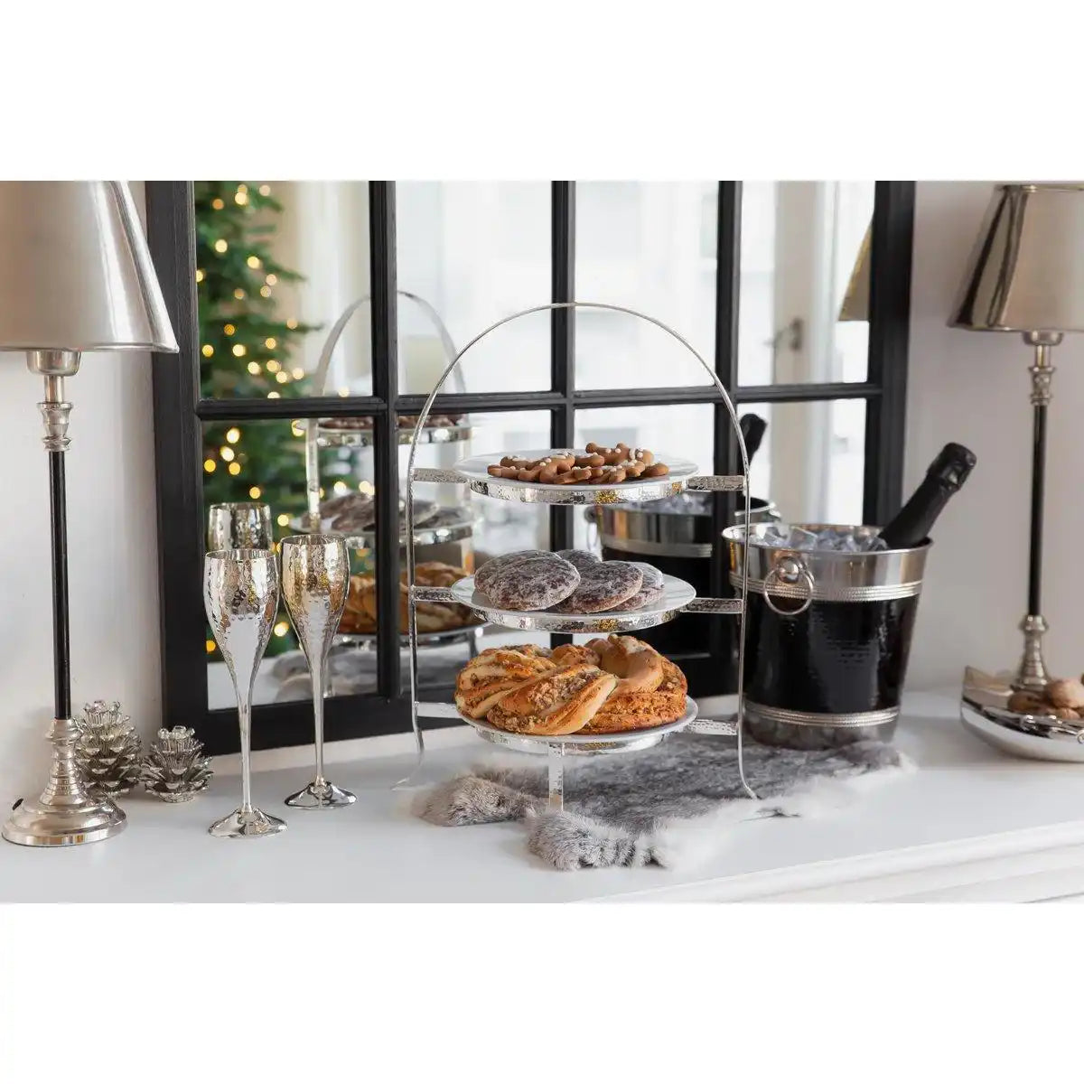 2er Set Sektkelch Sektflöte Dodo, gehämmert, edel versilbert, Höhe 23 cm, Füllmenge 200 ml - HomeDesign Knaus