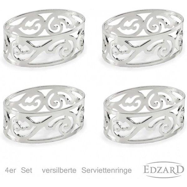 EDZARD 4er Set Serviettenringe Vita, edel versilbert, anlaufgeschützt, Länge 5 cm - HomeDesign Knaus