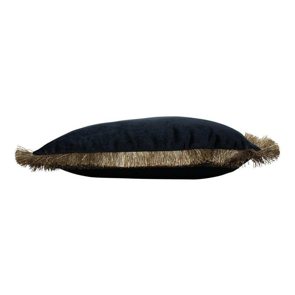 4er Set Zierkissen Kissen Samt goldene Fransen schwarz 45x45cm - HomeDesign Knaus