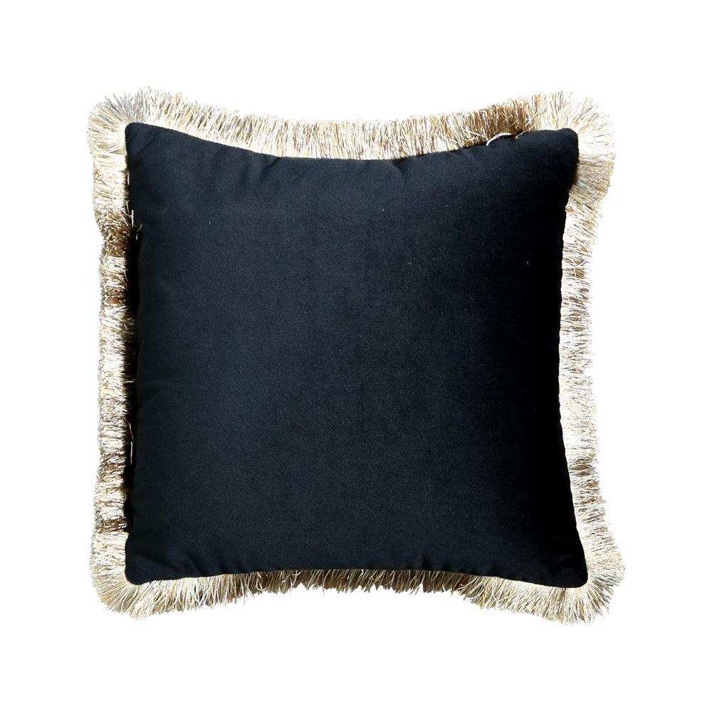 4er Set Zierkissen Kissen Samt goldene Fransen schwarz 45x45cm - HomeDesign Knaus